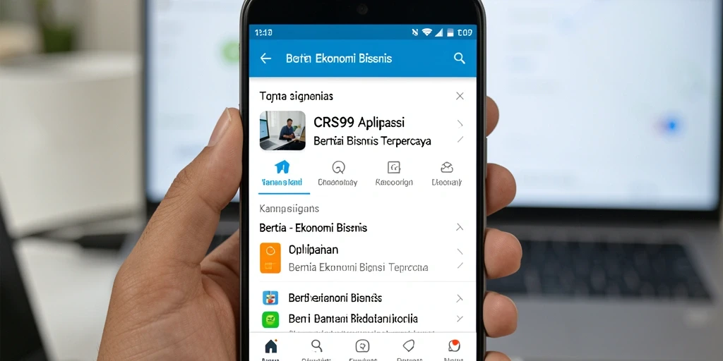 Screenshot aplikasi CRS99 menampilkan berita dan analisis ekonomi terkini.