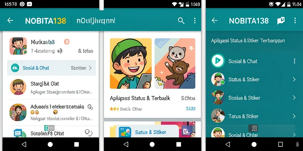 Tampilan antarmuka NOBITA138 dengan berbagai stiker lucu dan kreatif.