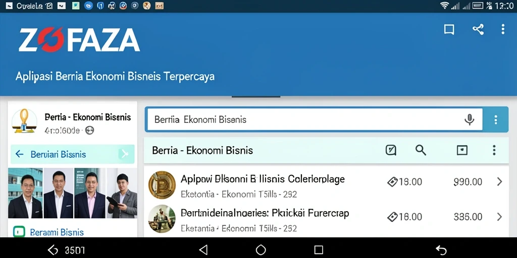 Antarmuka pengguna ZOFAZA menampilkan berita Ekonomi Bisnis yang informatif.
