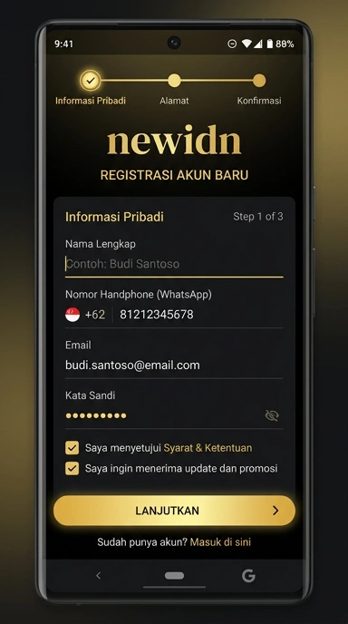 Tampilan halaman daftar newidn