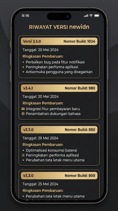 Tampilan riwayat versi newidn